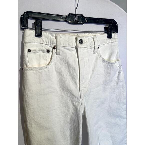 Abercrombie & Fitch White 90's Straight Ultra High Rise Distresses Jeans Sz 2S - Picture 3 of 8